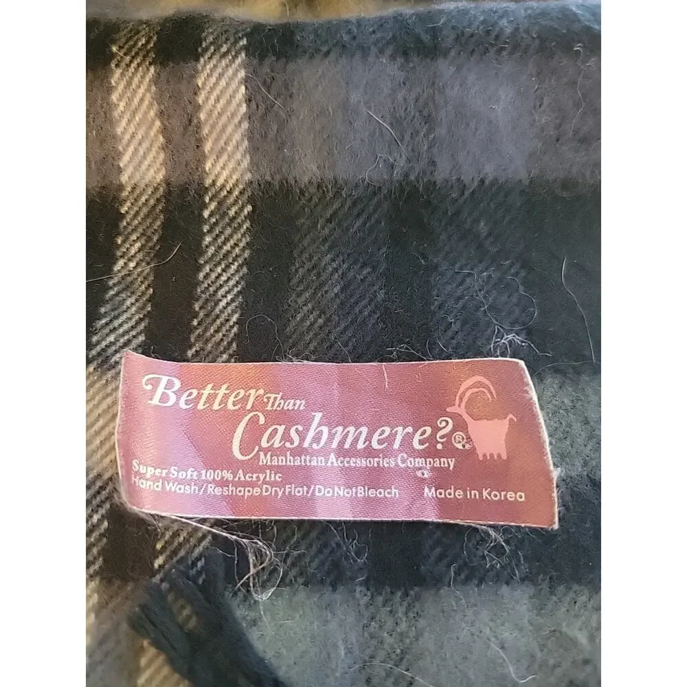 Better Than Cashmere Gray Plaid Fringed Unisex Scarf 68